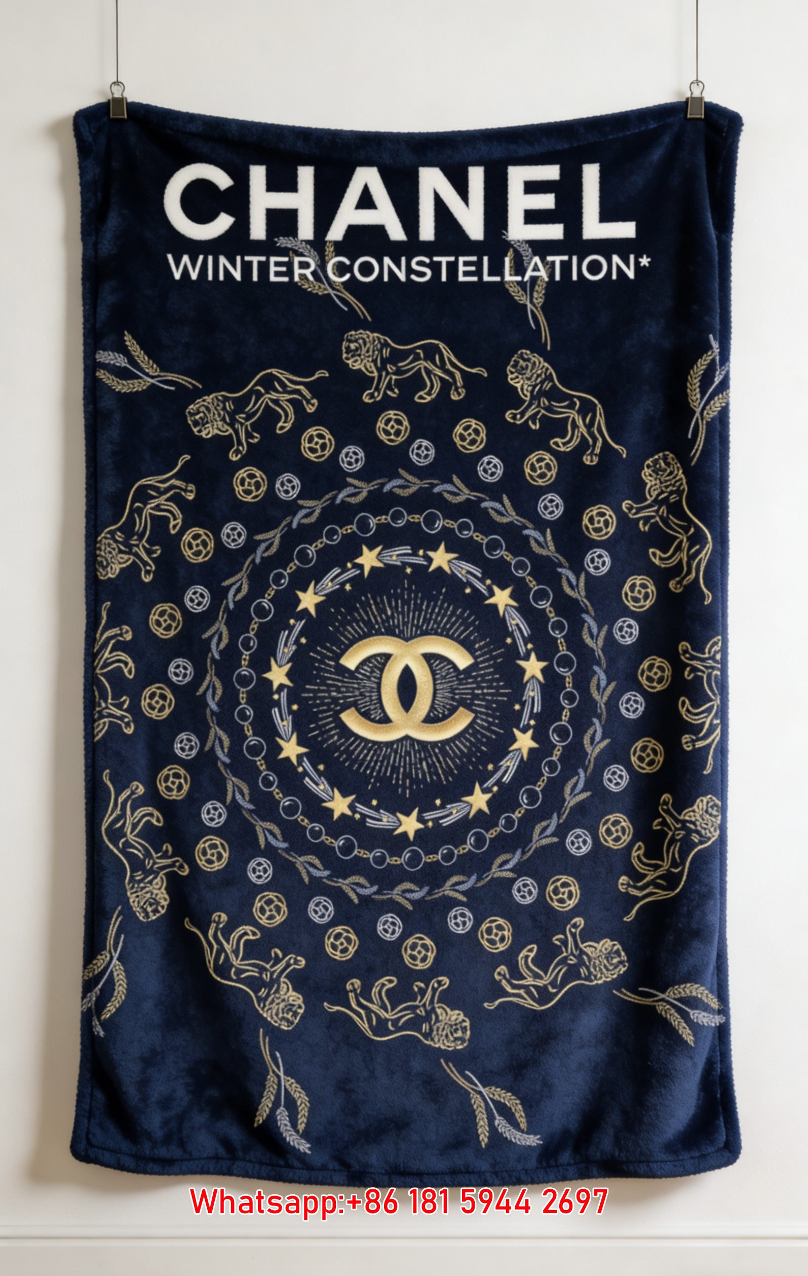 Chanel Winter Constellation Lion CC Logo Flannel Throw Blanket IMG_7063
